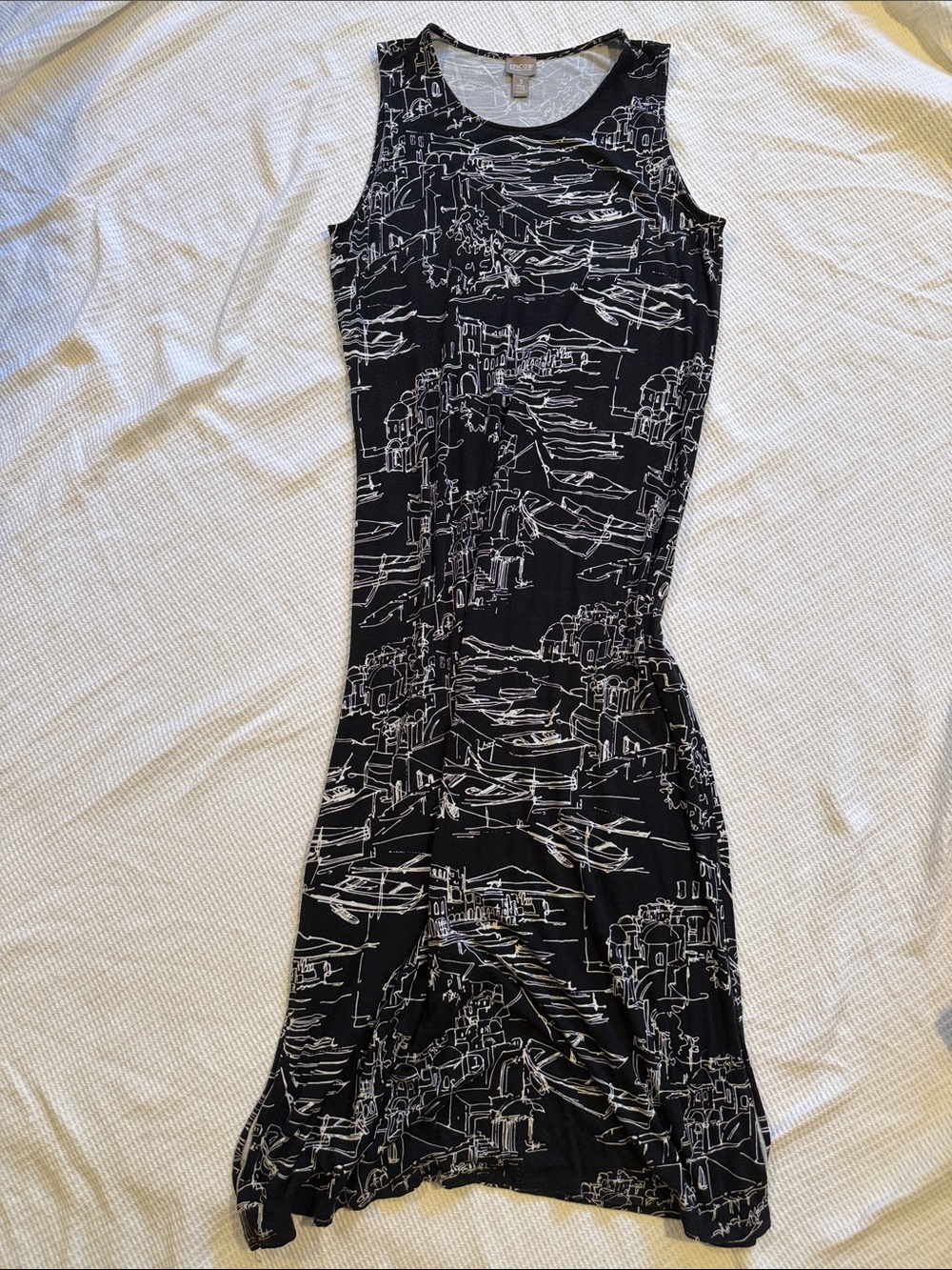Chico's Black & White Sleeveless Sketch-Print Mini Dress
